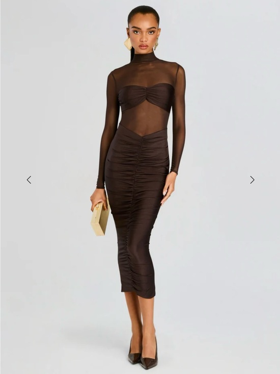 SER.O.YA Dresses & Skirts - SER.O.YA Levina Mesh Ruched Maxi Dress Brown M